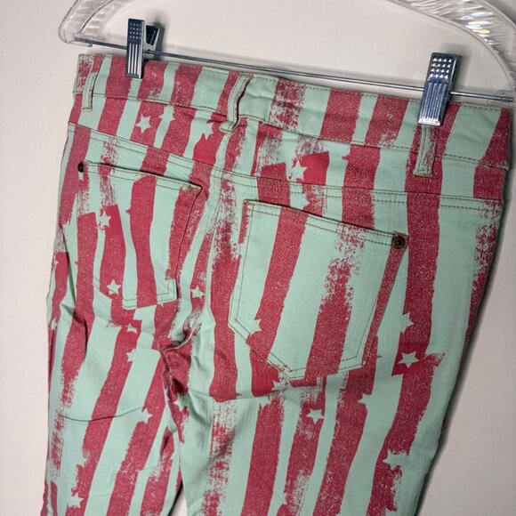 NWT Love Culture Mint Red Star Stripe Print Skinny Jeans Size 9 Junior USA - Picture 5 of 12